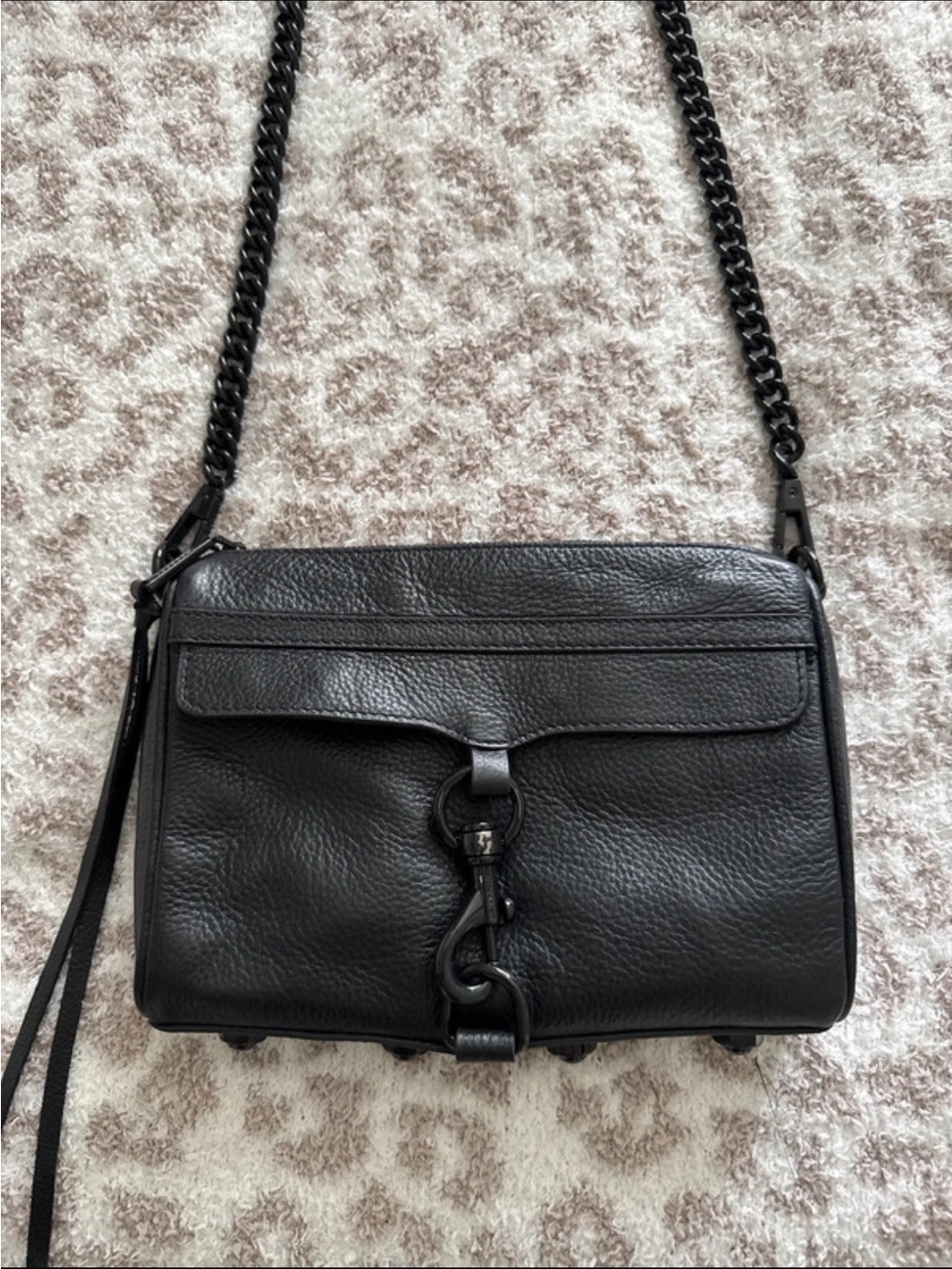 Black Leather Crossbody Bag with Chain Strap